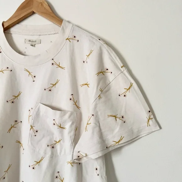 Madewell Pocket Tee Daisy Sketch Slight Crop Size XL - Picture 2 of 6